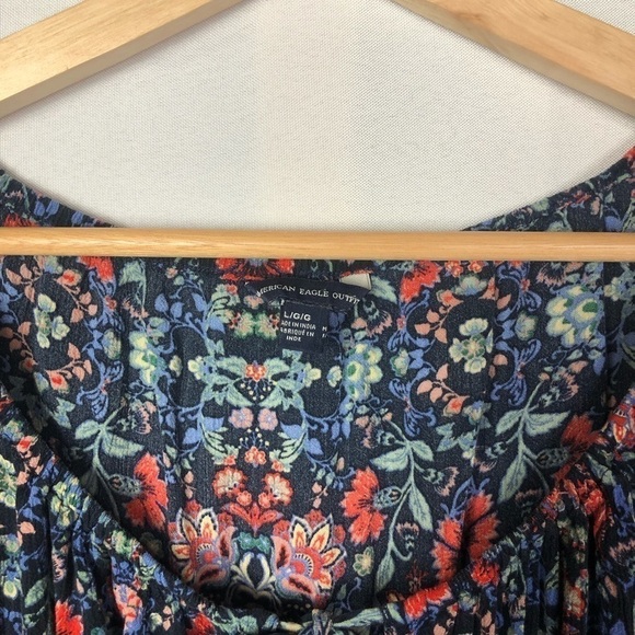 American Eagle Outfitters Blue & Red Floral Long Sleeve Romper L - Picture 5 of 7